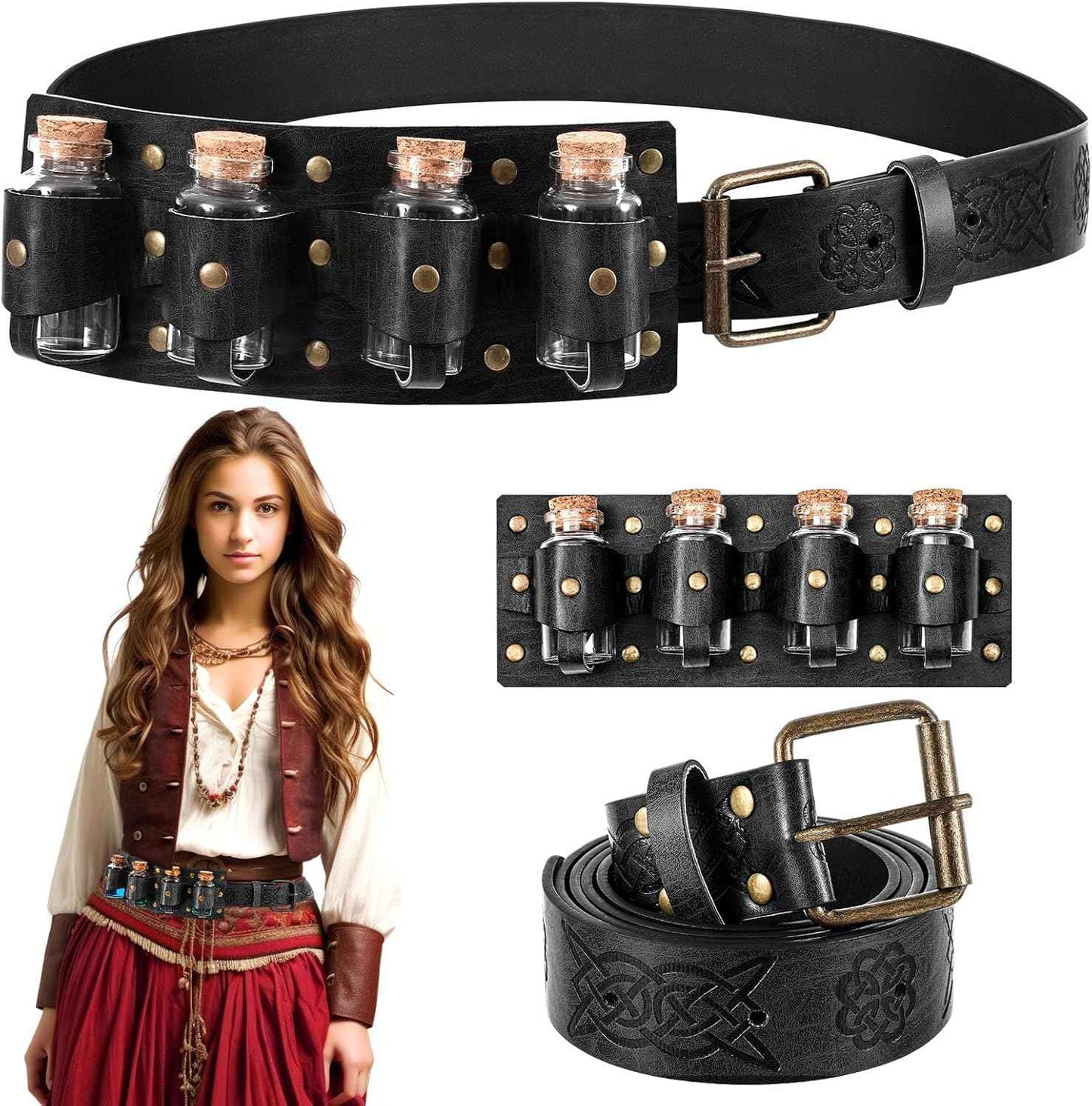 Geyoga Renaissance Belt Pouch with Potion Bottles Halloween Medieval Costume Accessories Waist Bag Cosplay