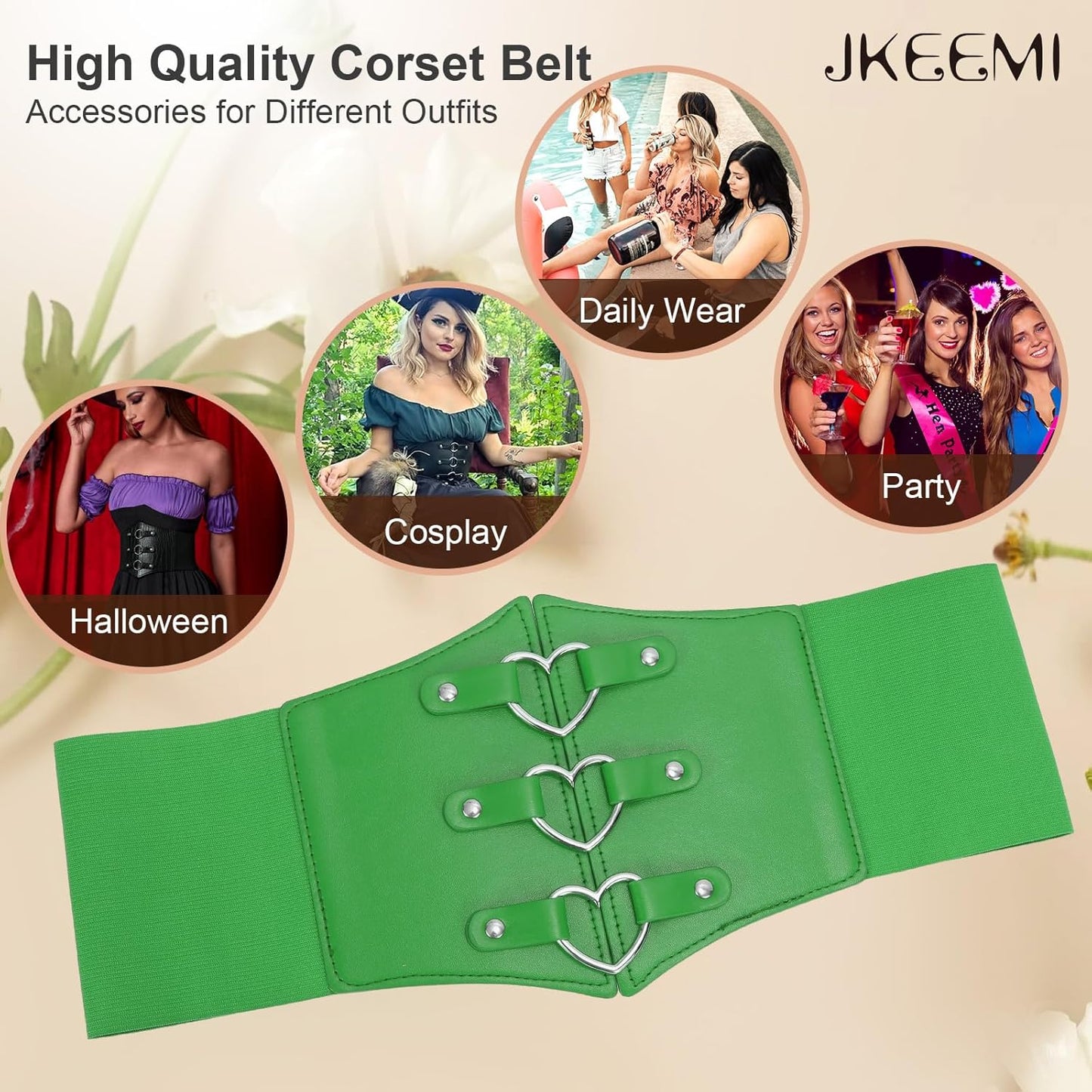 Women Corset Belt Metal O-Ring Heart-Ring Wide Elastic Waspie Waist Belt for Daily Cosplay Halloween Costumes