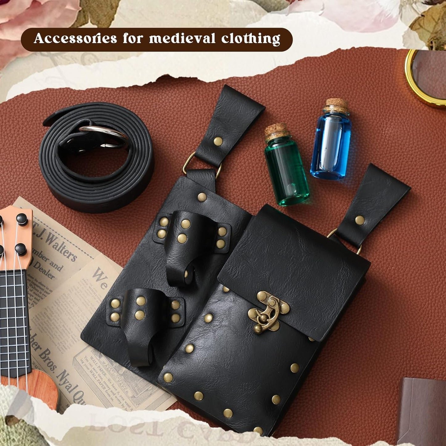 Geyoga Renaissance Belt Pouch with Potion Bottles Halloween Medieval Costume Accessories Waist Bag Cosplay