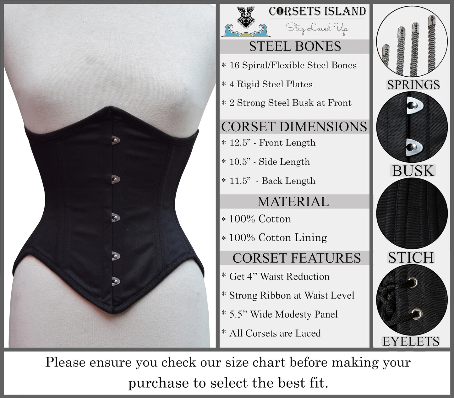Women's Underbust Waist Training Steel Boned Corsets Heavy Duty Womens Corsets