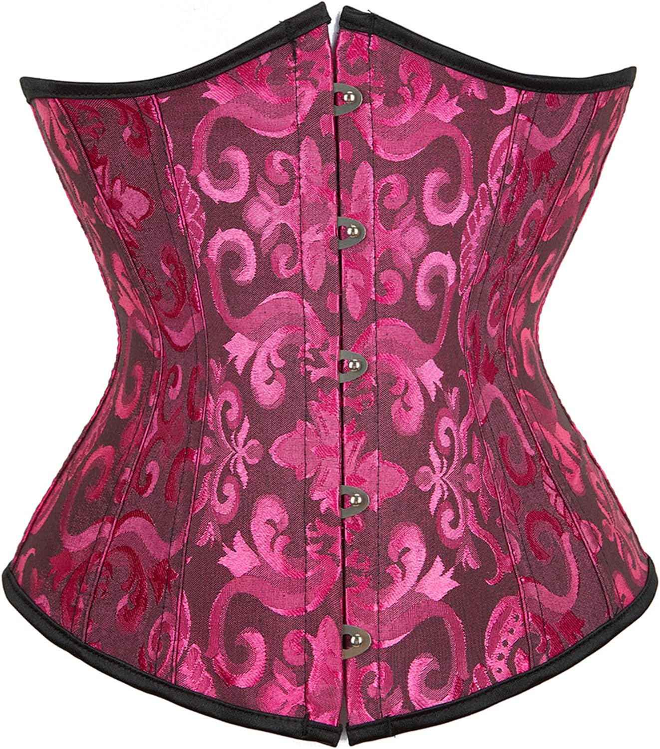 Zhitunemi Women's Lace Up Boned Jacquard Brocade Waist Training Underbust Corset