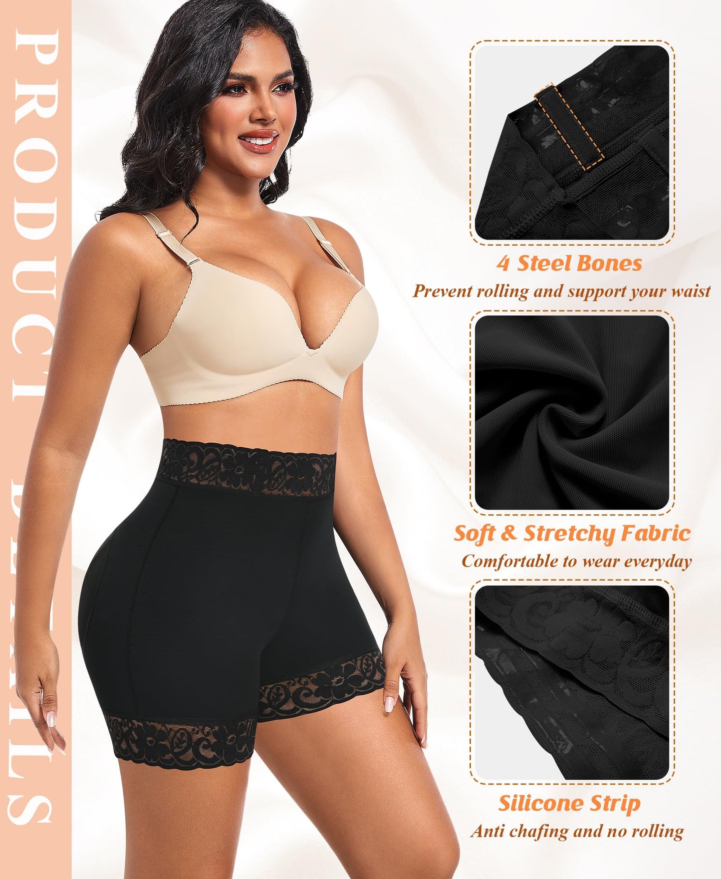 DERCA Padded Underwear for Women Butt Lifting Shapewear Booty Pads Hip Enhancer Lace Boyshorts
