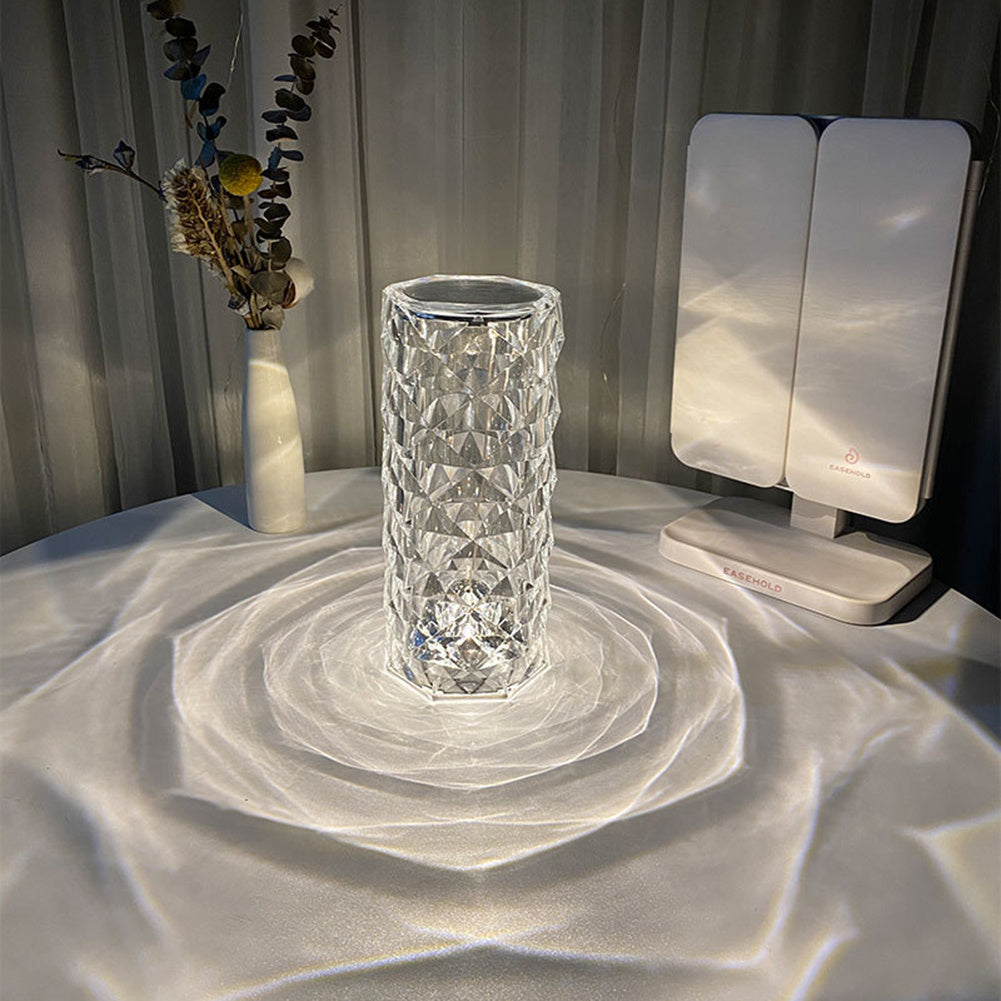 Nordic Crystal Lamp | USB Table Lamps | Bedroom Touch Dimming Atmosphere Diamond Night Light | Rose Projector Lamp Decor