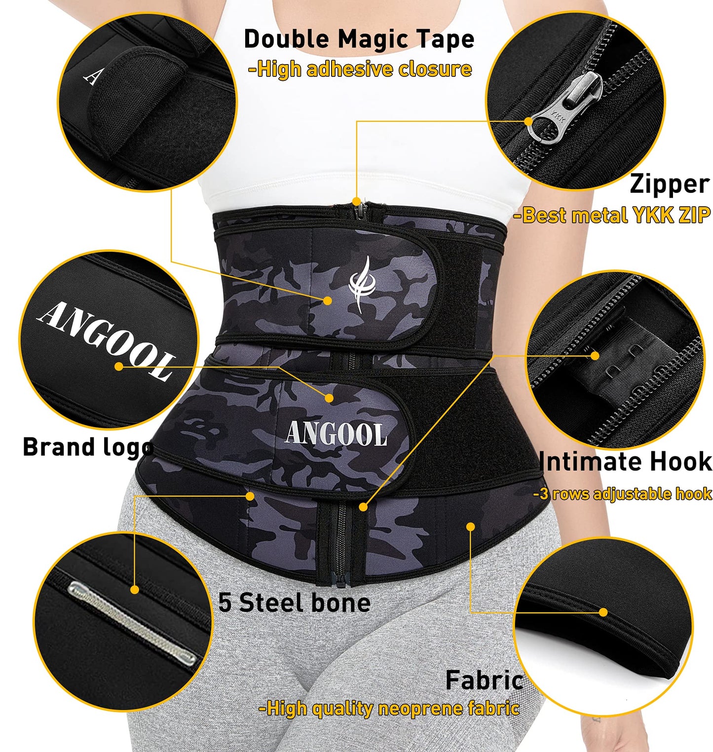 ANGOOL Neopren Waist Trainer for Women,Workout Plus Size Trimmer Belt Sauna Sweat Corset Cincher with Zipper