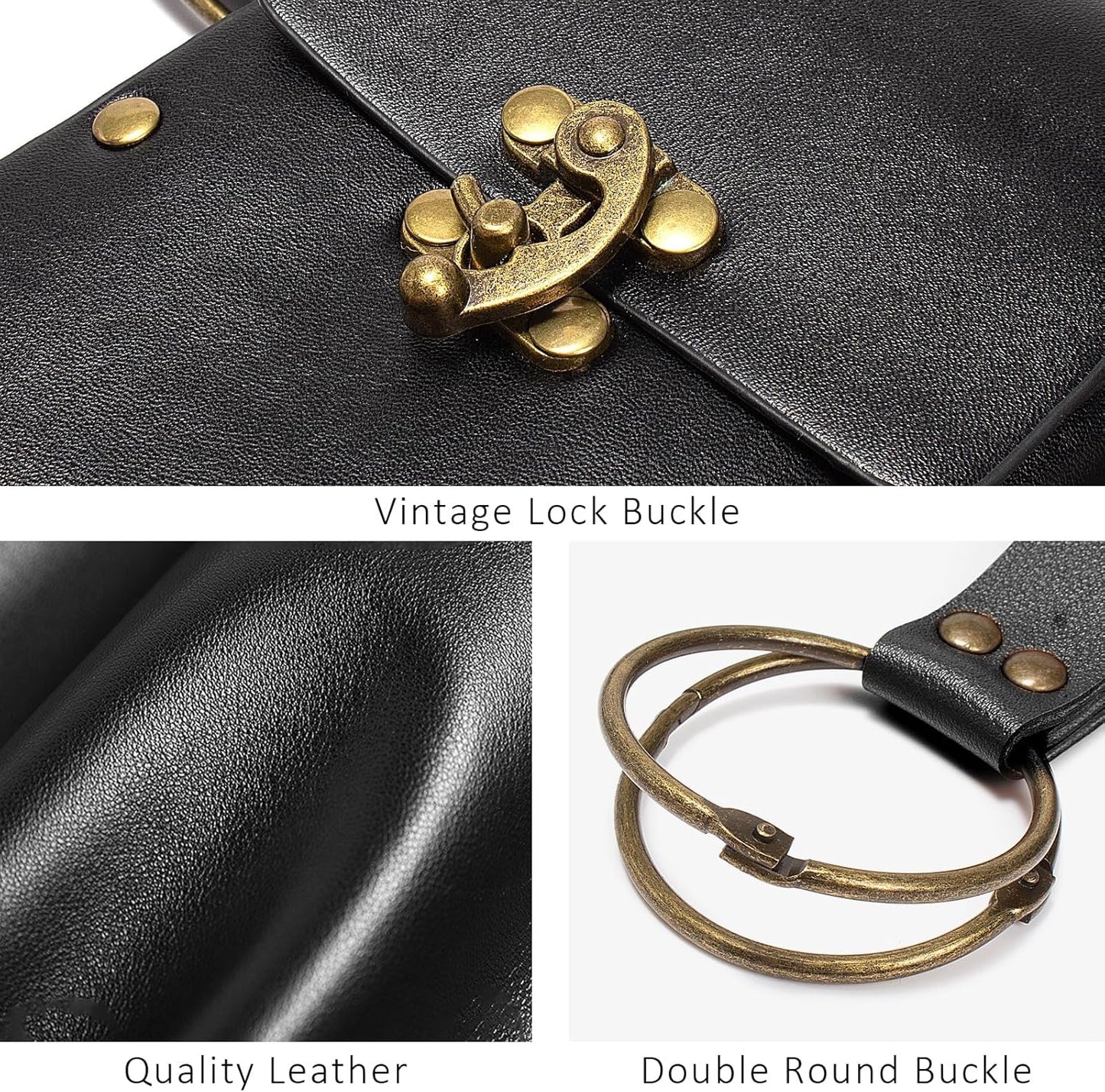 Belt Pouch Waist Bag Fanny Pack Steampunk Phone Holder Medieval Bag Leather Belt Renaissance Cosplay Costume Accessories (Tri-Black)