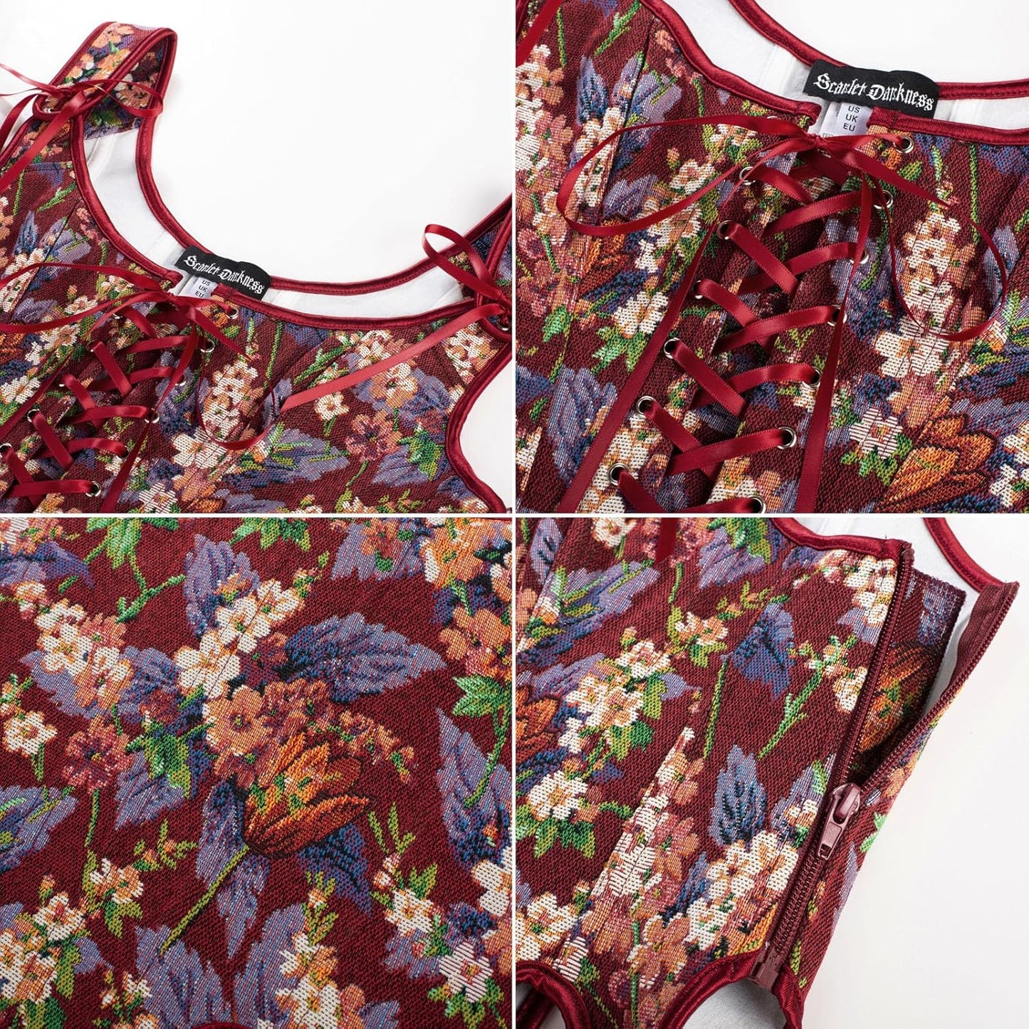 Scarlet Darkness Corset Tops for Women Renaissance Corset Floral Lace Up Bodyshaper Bustier