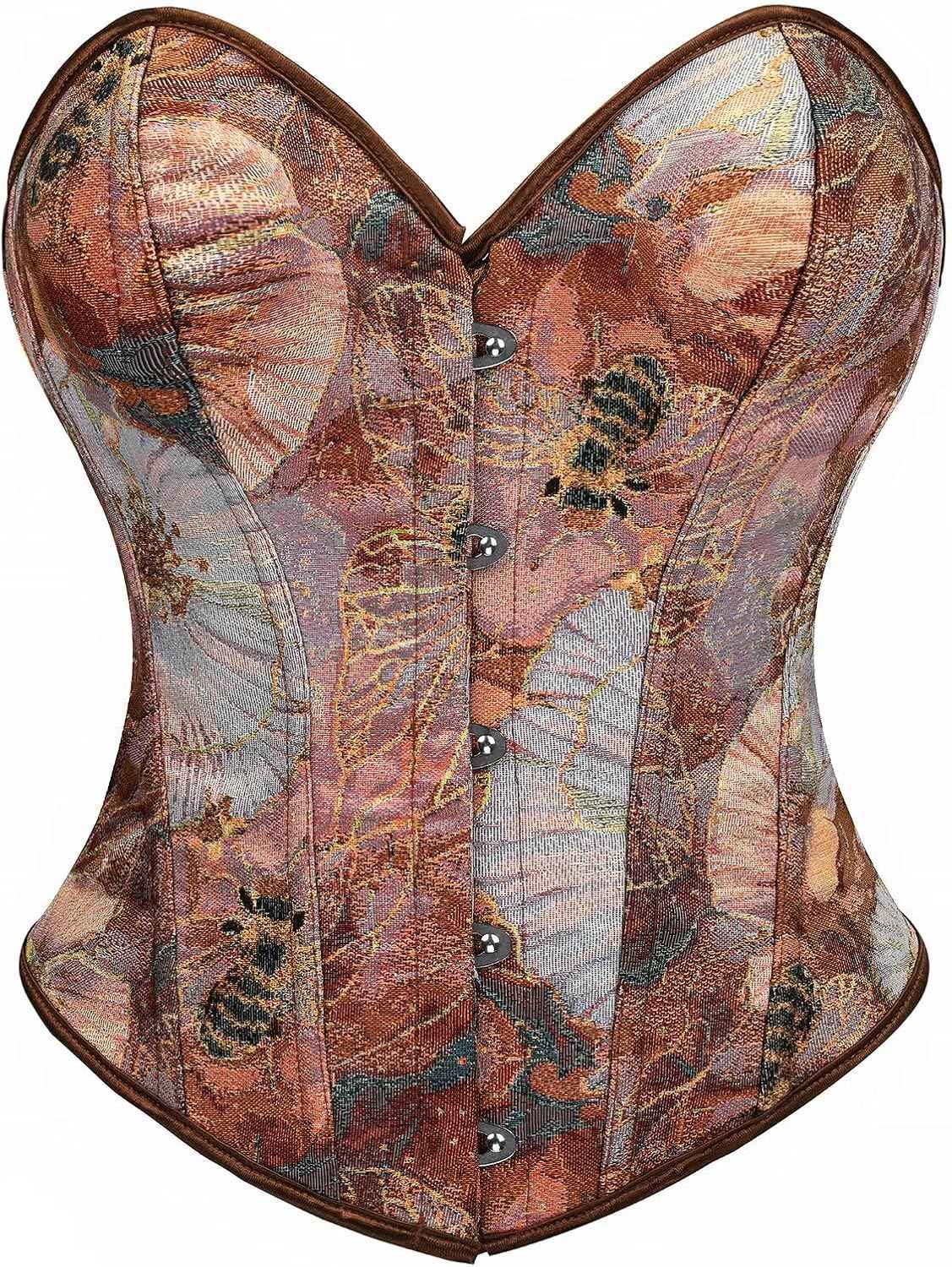 Sexy Corset Tops for Women Renaissance Floral Bustier Overbust Boned Strapless Lingerie Open Back Lace Up Shapewear