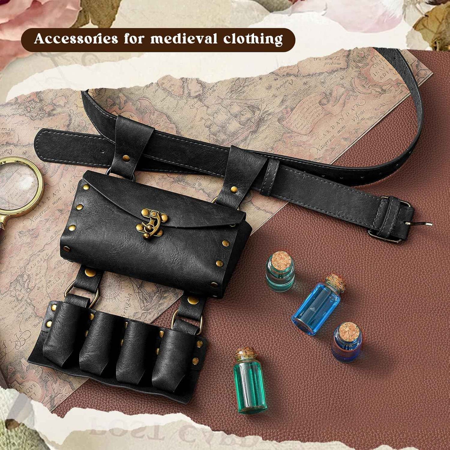 Geyoga Renaissance Belt Pouch with Potion Bottles Halloween Medieval Costume Accessories Waist Bag Cosplay
