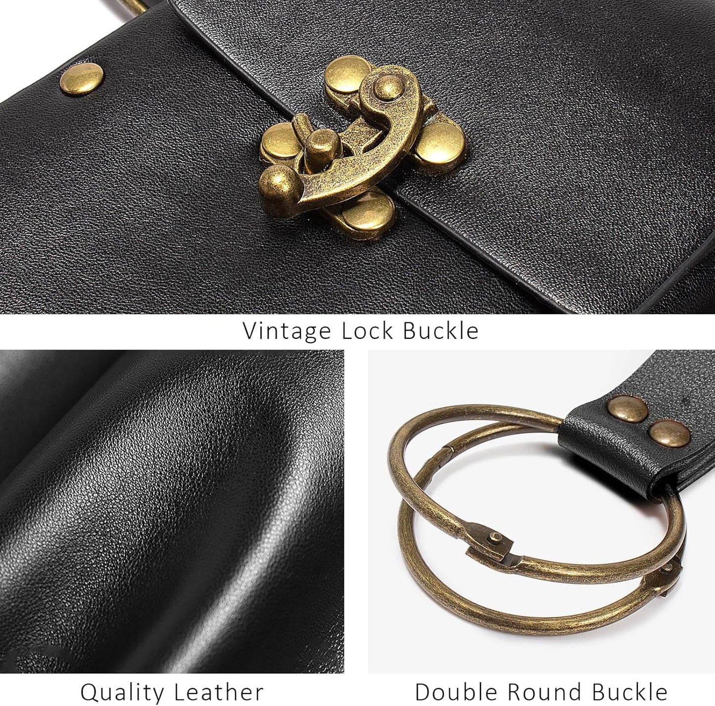 Belt Pouch Waist Bag Fanny Pack Steampunk Phone Holder Medieval Bag Leather Belt Renaissance Cosplay Costume Accessories (Tri-Black)