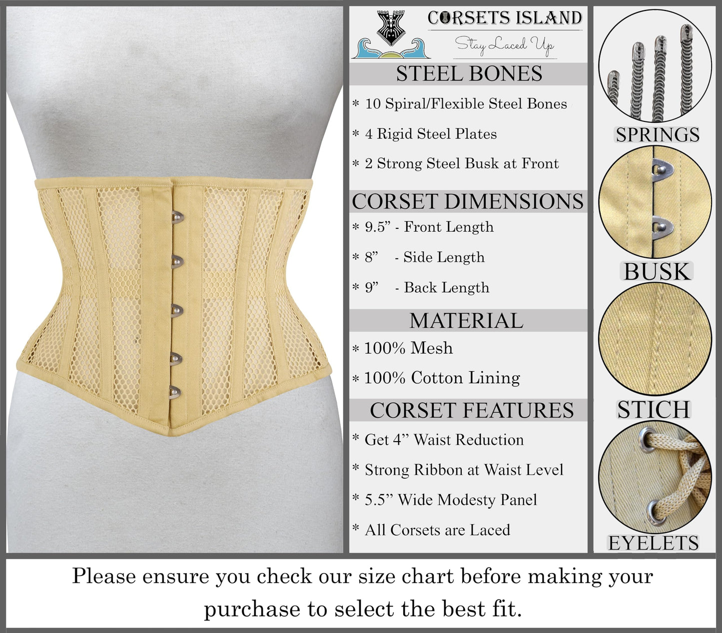 Women's Underbust Waist Training Steel Boned Corsets Heavy Duty Womens Corsets