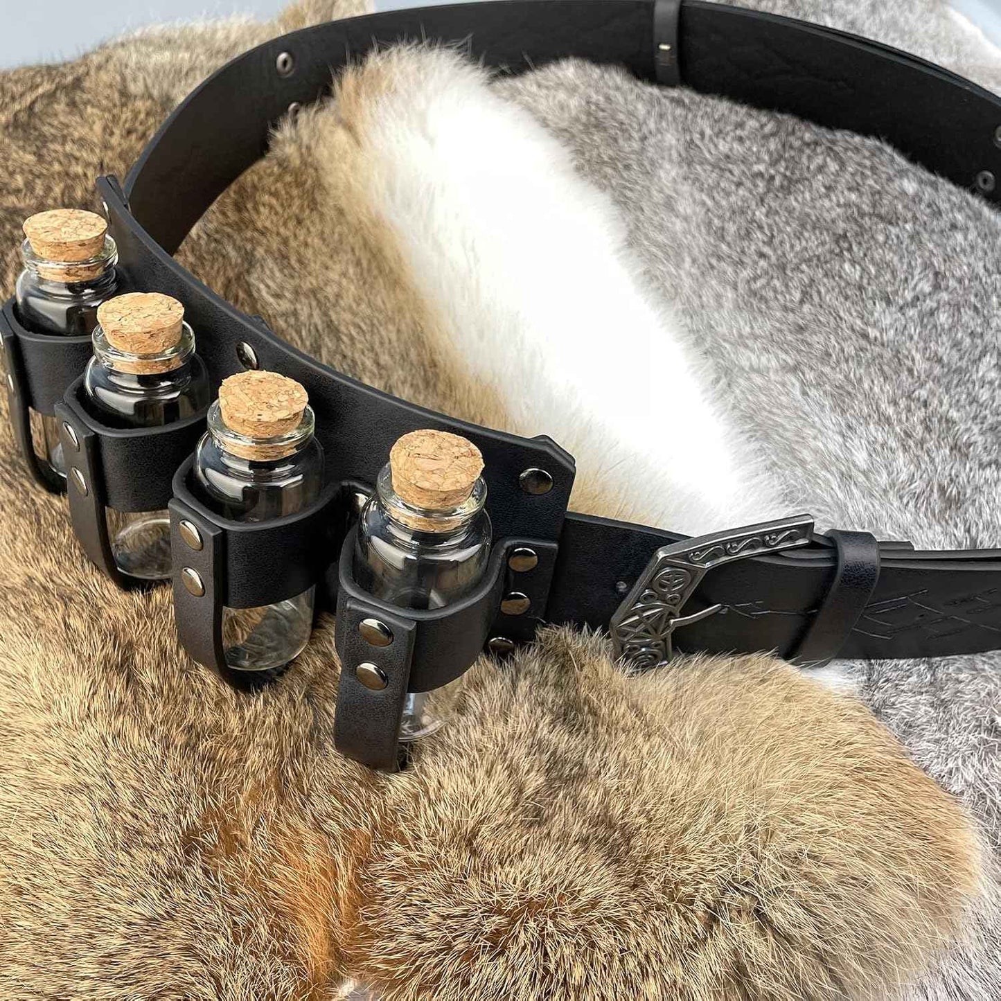 Medieval Alchemy Belt Waist Pack Combo with Multiple Potion Bottles, Viking Rivet Belt Side Pouch for Cosplay