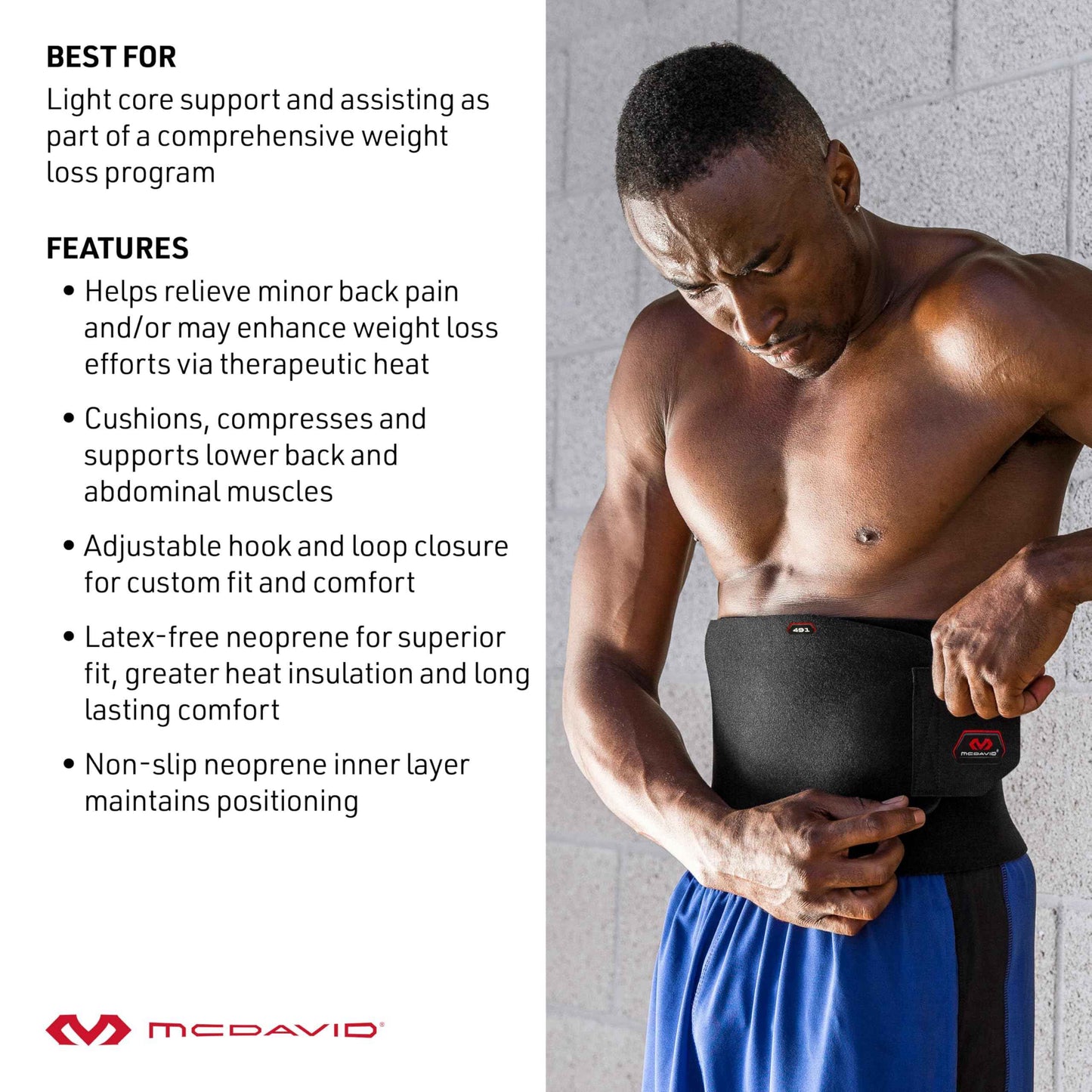 McDavid Sweat Band & Waist Trimmer Belt for Men, Back Support, Improves Posture During Workouts, Waist Trainer For Men