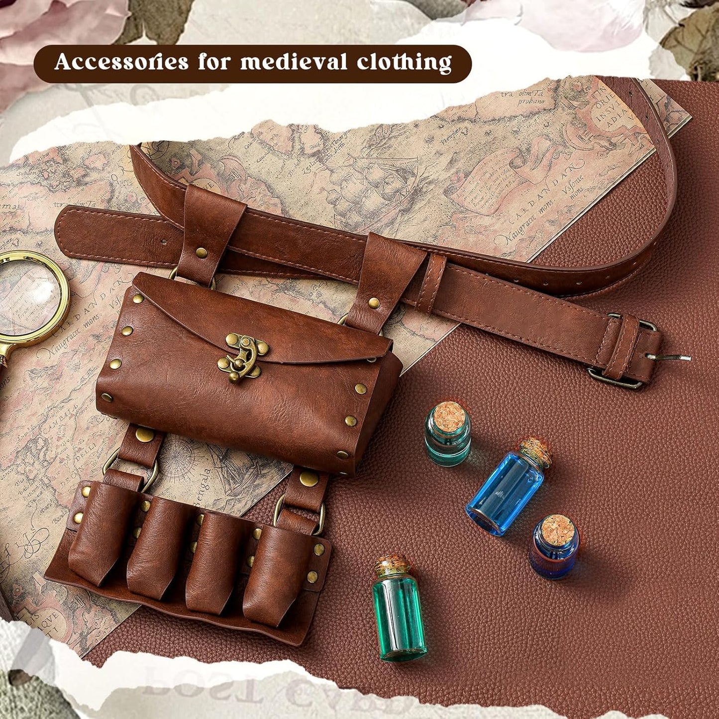 Geyoga Renaissance Belt Pouch with Potion Bottles Halloween Medieval Costume Accessories Waist Bag Cosplay