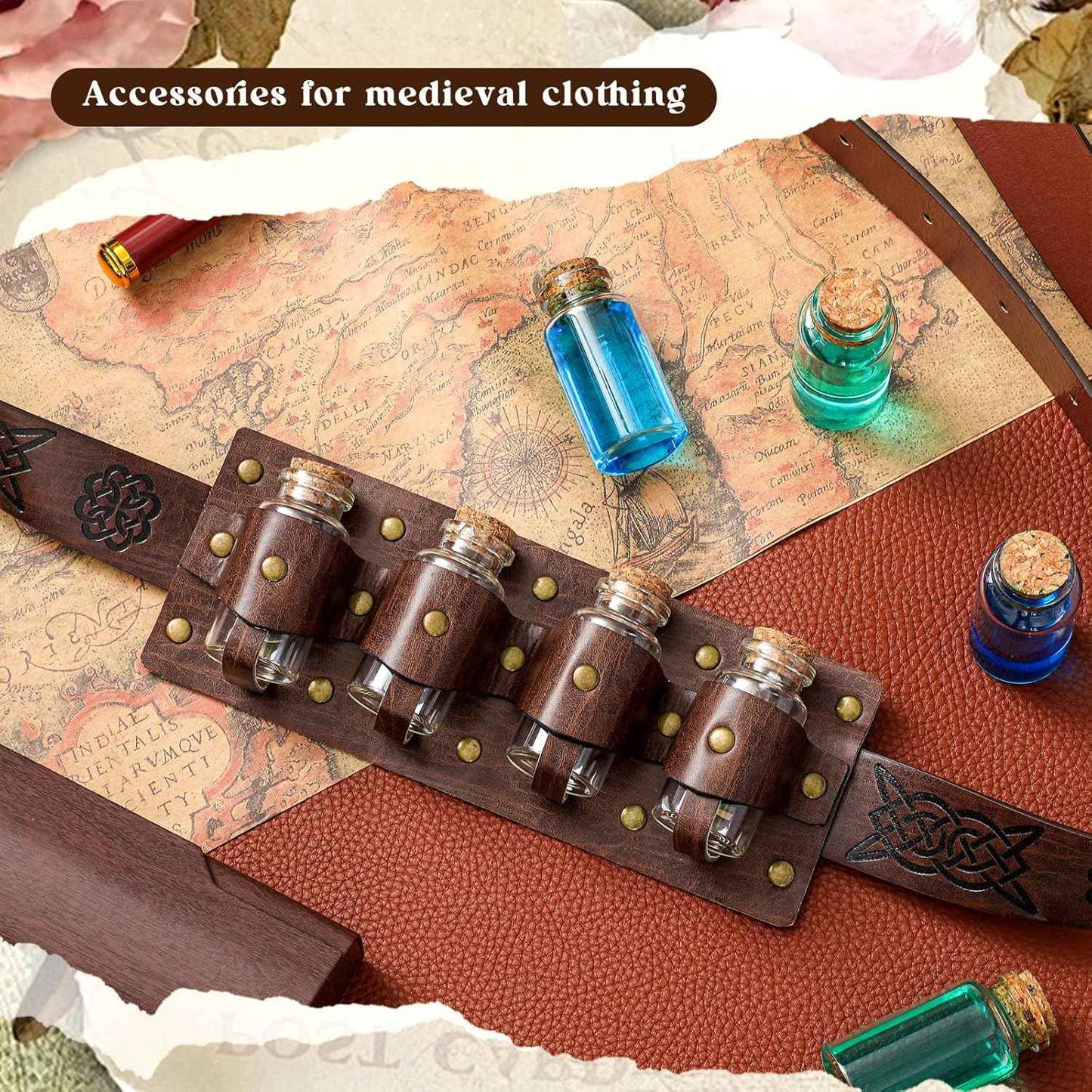 Geyoga Renaissance Belt Pouch with Potion Bottles Halloween Medieval Costume Accessories Waist Bag Cosplay