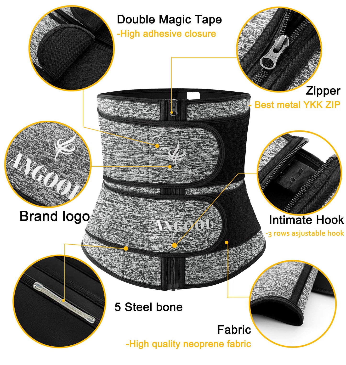 ANGOOL Neopren Waist Trainer for Women,Workout Plus Size Trimmer Belt Sauna Sweat Corset Cincher with Zipper