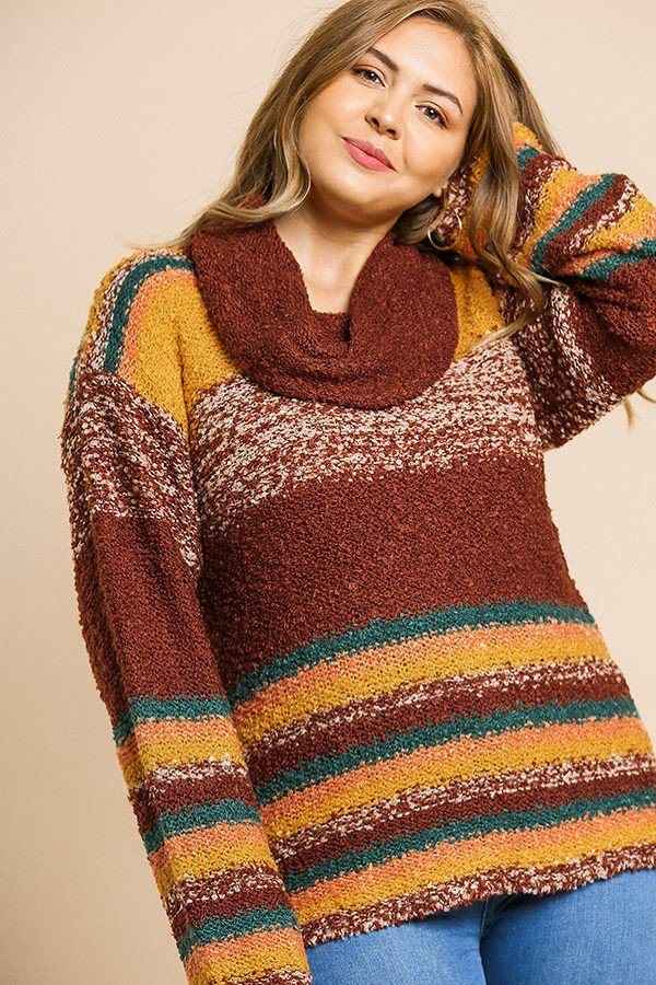 Plus Size Multicolor Striped Fuzzy Knit Long Sleeve Pullover β Stylish & Comfortable β menβs fashion, stylish and versatile