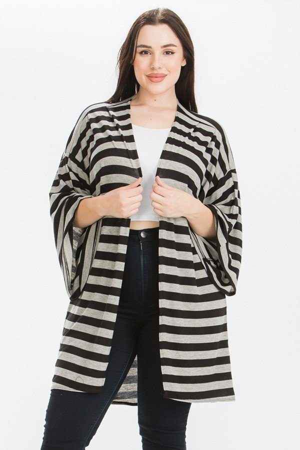 Plus Size Striped, Cardigan With Kimono Style Sleeves β Stylish & Comfortable β menβs fashion, stylish and versatile