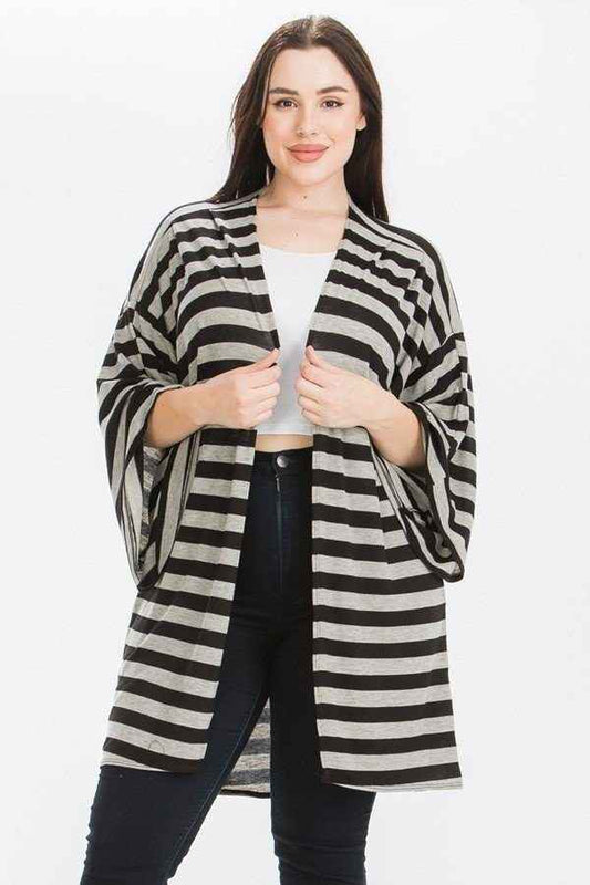 Plus Size Striped, Cardigan With Kimono Style Sleeves – Stylish & Comfortable – men’s fashion, stylish and versatile