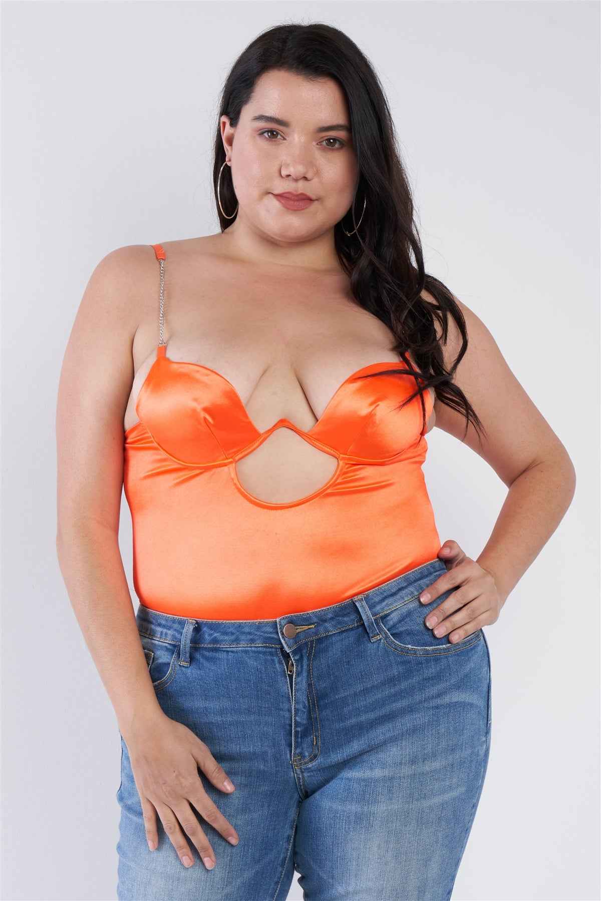 Plus Size Silk Chain Spaghetti Strap High Thong Center Cut Out Bodysuit β Stylish & Comfortable β menβs fashion, stylish and versatile