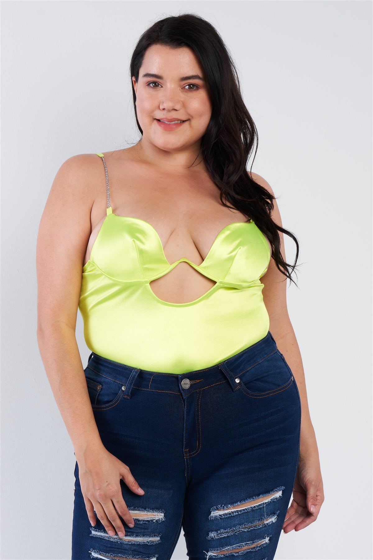 Plus Size Silk Chain Spaghetti Strap High Thong Center Cut Out Bodysuit β Stylish & Comfortable β menβs fashion, stylish and versatile