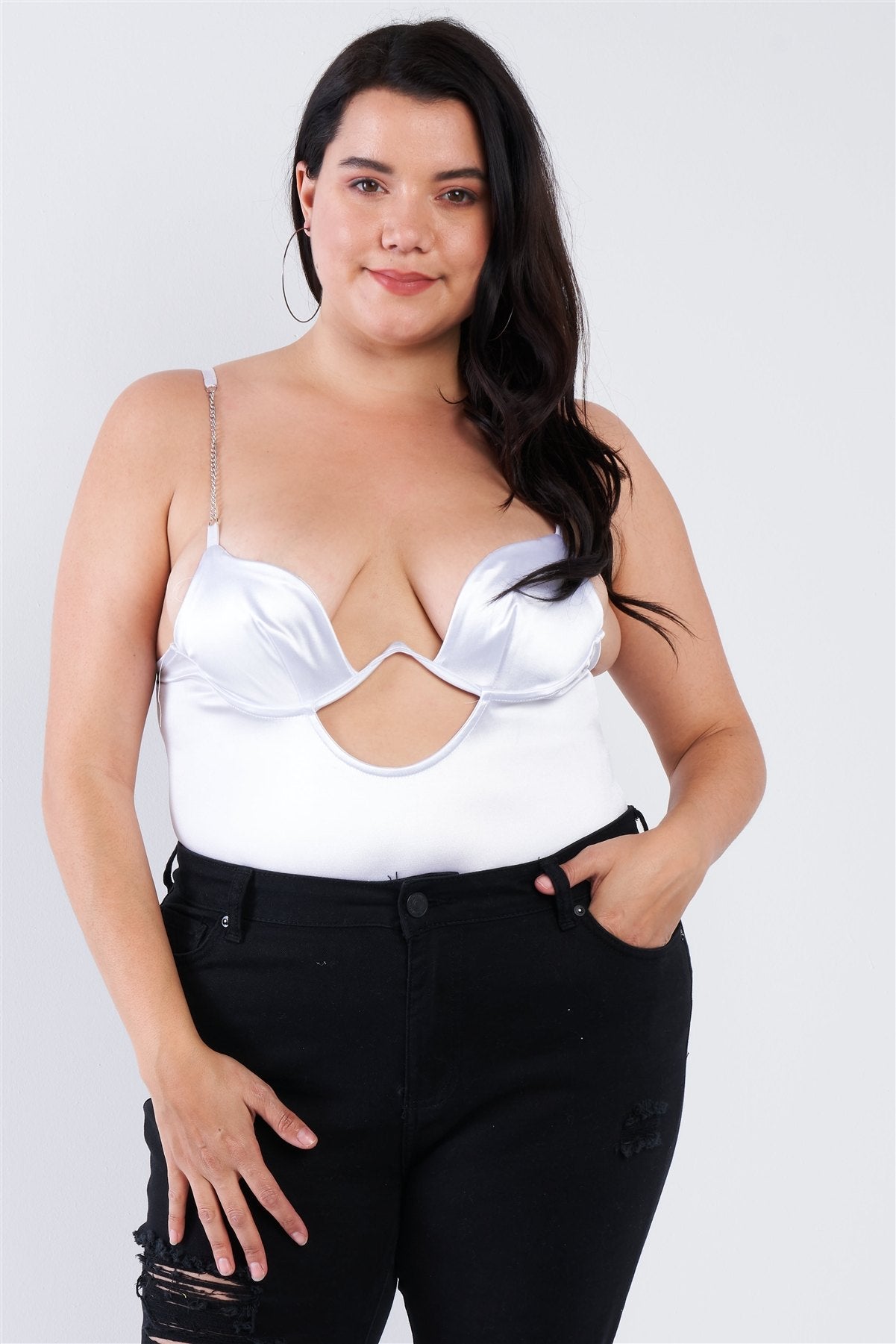 Plus Size Silk Chain Spaghetti Strap High Thong Center Cut Out Bodysuit – Stylish & Comfortable – men’s fashion, stylish and versatile
