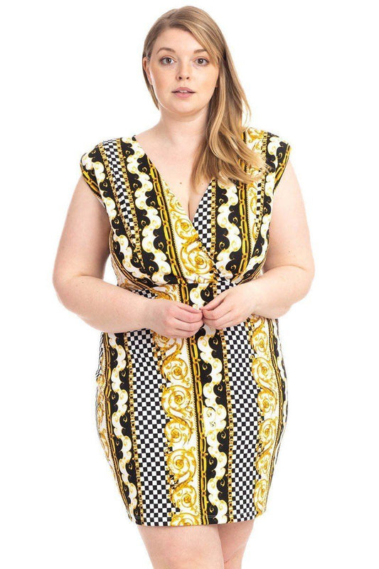 Plus Size Boarder Print  V-neck Bodycon Dress – Stylish & Comfortable – men’s fashion, stylish and versatile