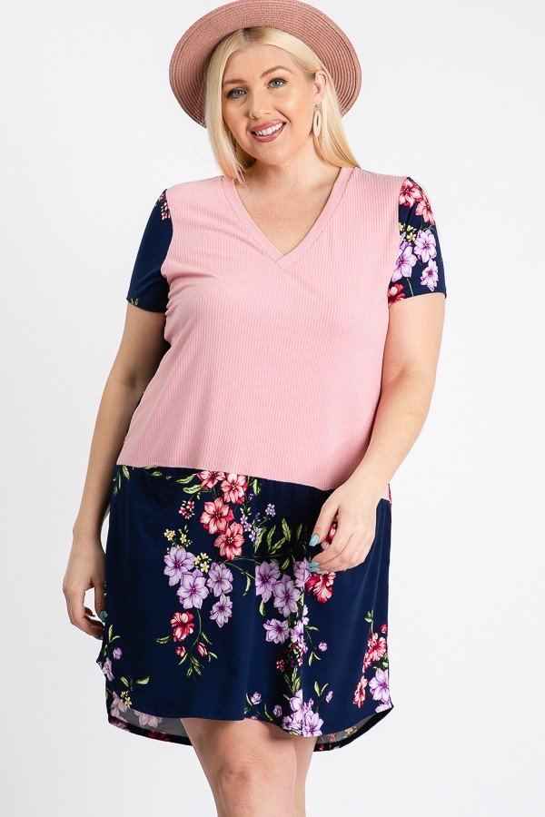 Plus Size Short Sleeve Floral Blocked Midi Dress With Front Pocket β Stylish & Comfortable β menβs fashion, stylish and versatile