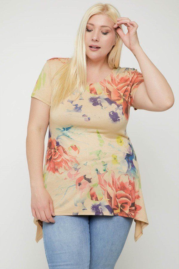 Plus Size Multi-colored Watercolor Flower Print Tunic β Stylish & Comfortable β menβs fashion, stylish and versatile