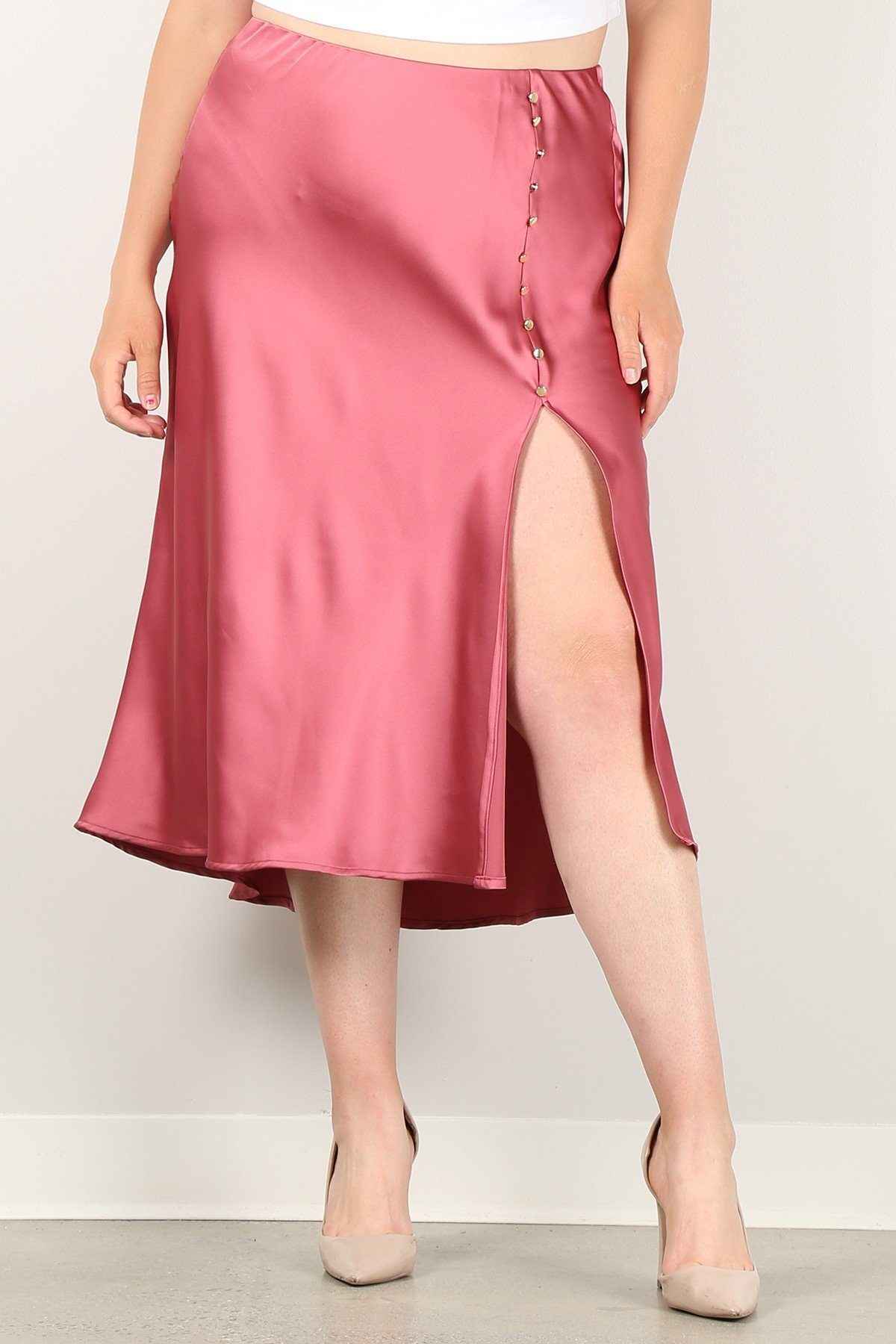 Plus Size Solid High-waist Skirt With Button Trim And Side Slit β Stylish & Comfortable β menβs fashion, stylish and versatile