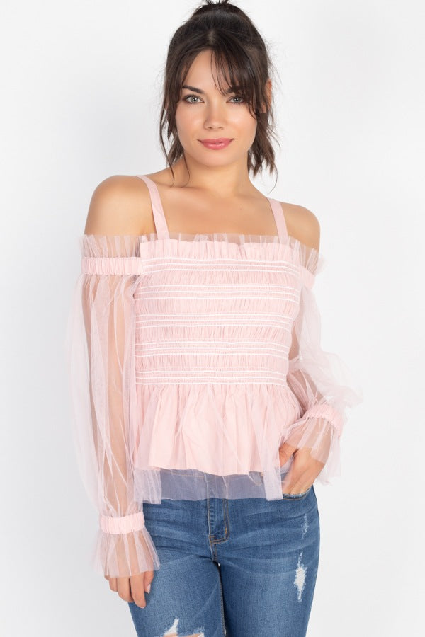 Sale - Sheer Mesh Open Shoulder Top – On Sale Now