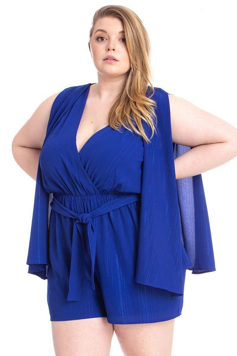 Plus Size Shimmer Fabric Draped Open Sleeve Romper β Stylish & Comfortable β menβs fashion, stylish and versatile