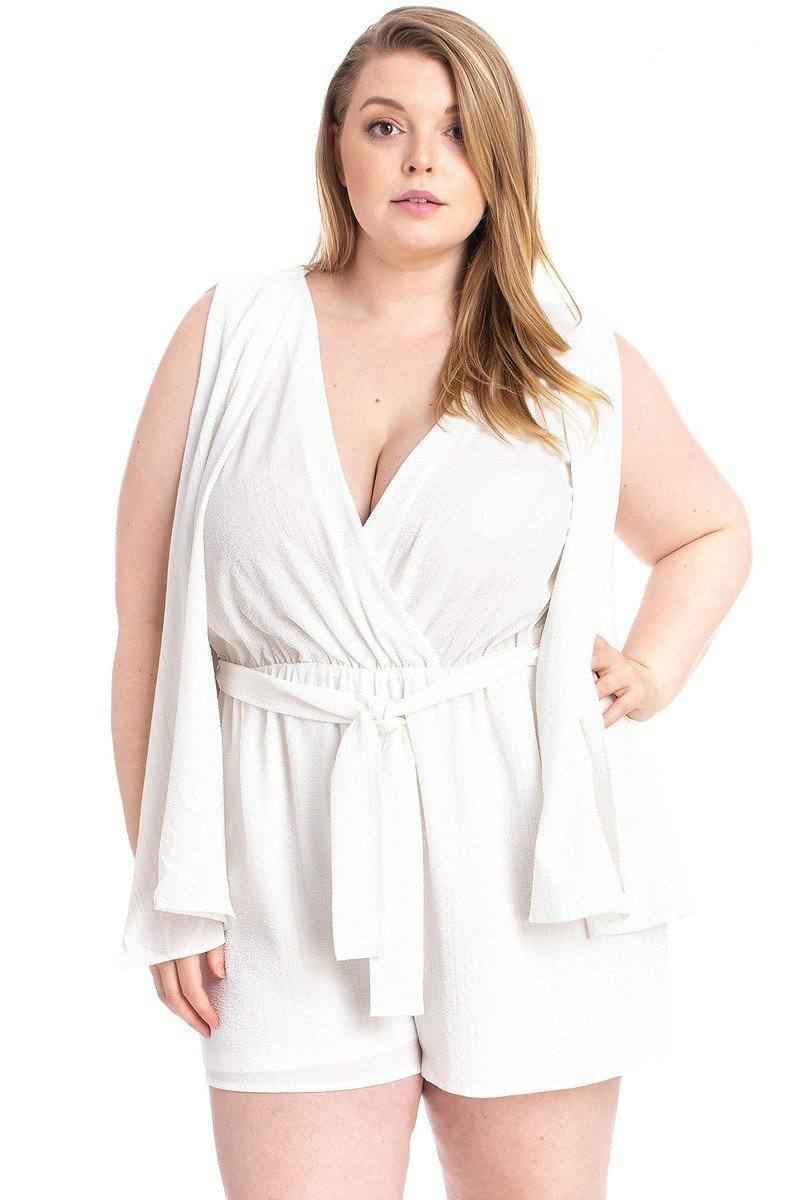 Plus Size Shimmer Fabric Draped Open Sleeve Romper β Stylish & Comfortable β menβs fashion, stylish and versatile