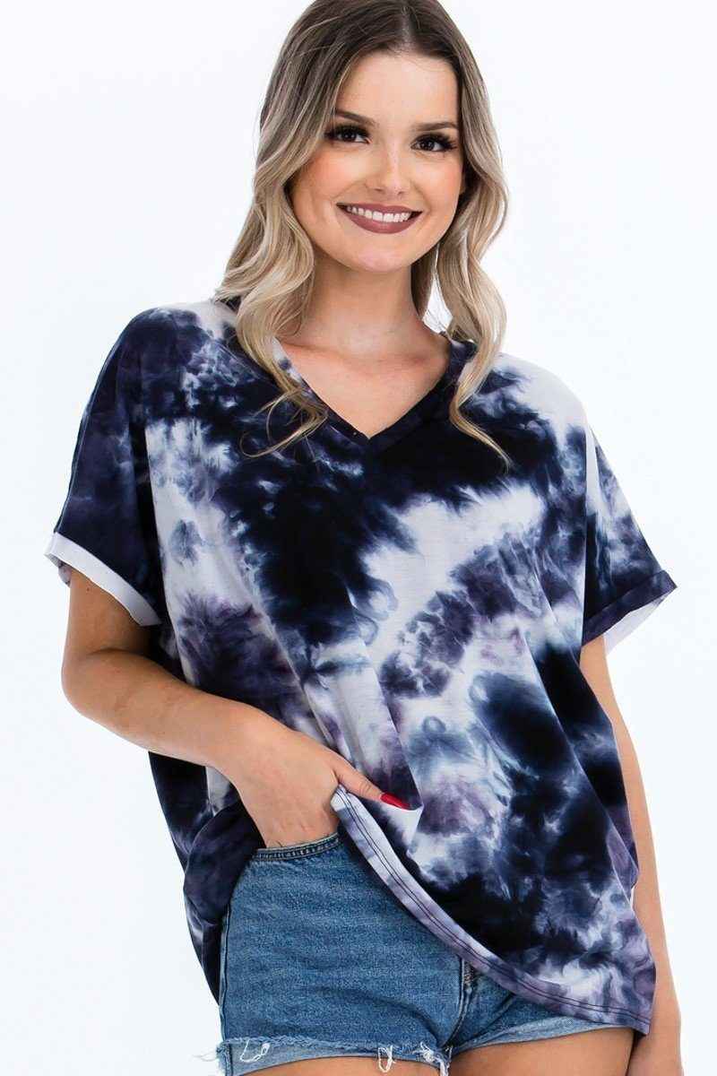 Sale - Tie-dye Top Featured In A V-neckline And Cuff Sort Sleeves – On Sale Now