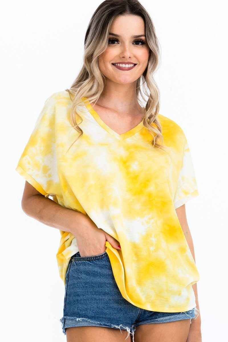 Sale - Tie-dye Top Featured In A V-neckline And Cuff Sort Sleeves – On Sale Now