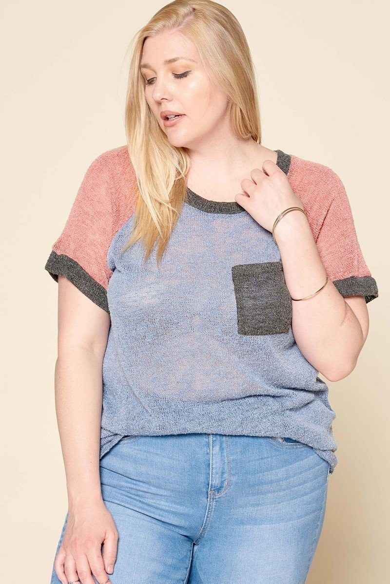 Plus Size Color-blocked Sweater Knit Top – Stylish & Comfortable – men’s fashion, stylish and versatile