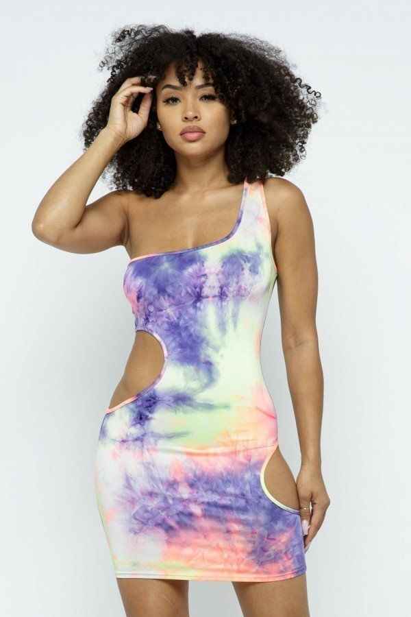 Sale - One Shoulder Two Side Cut Off Mini Dress W/mask – On Sale Now