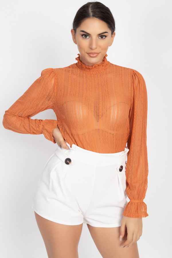 Sale - Ruffle Mock Neck Lace Top – On Sale Now