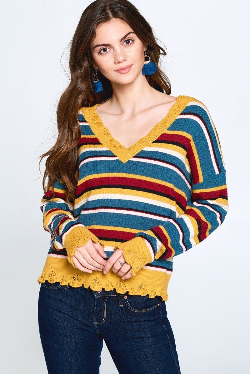 Sale - Multi-colored Variegated Striped Knit Sweater – On Sale Now