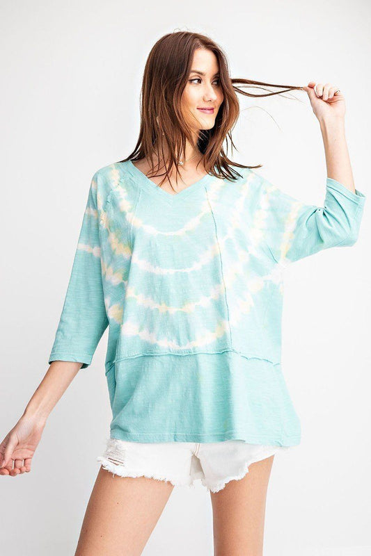 Sale - 3/4 Sleeves Special Washed Boxy Cotton Slub Top – On Sale Now