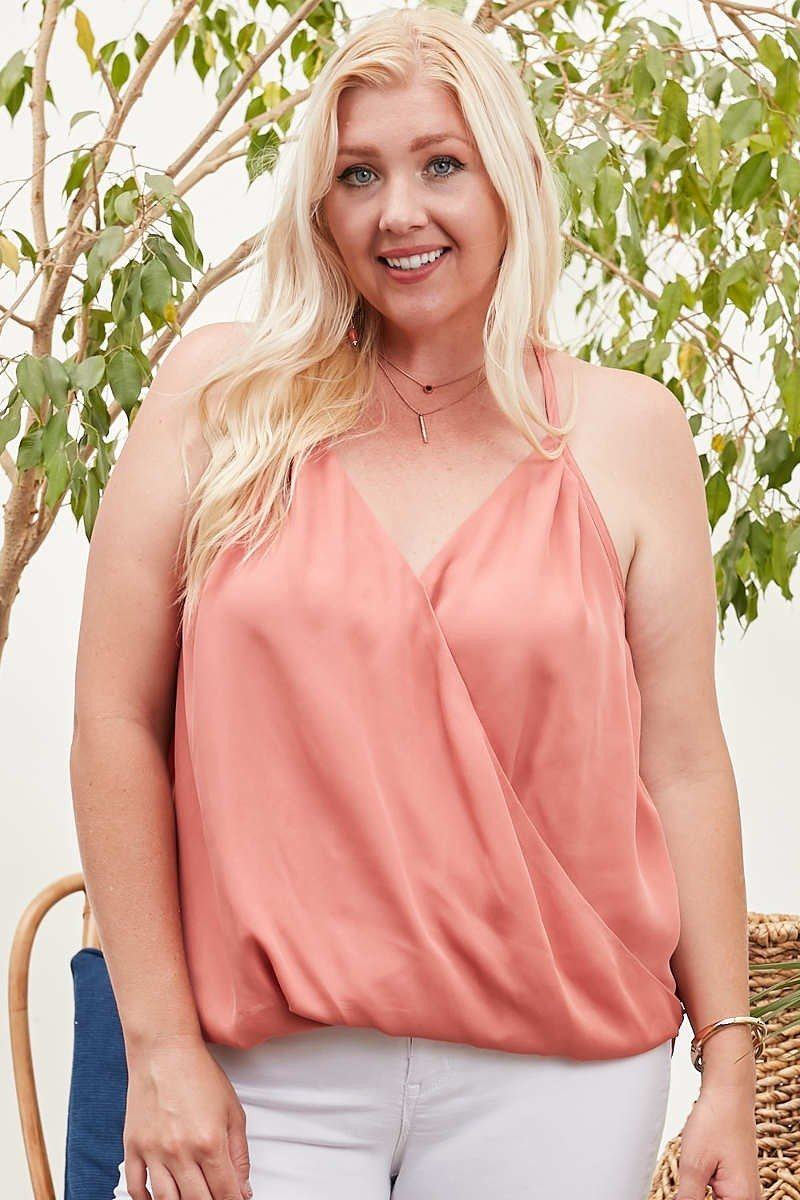 Plus Size Front Surplice Pleats Back Shirring Solid Cami Top β Stylish & Comfortable β menβs fashion, stylish and versatile