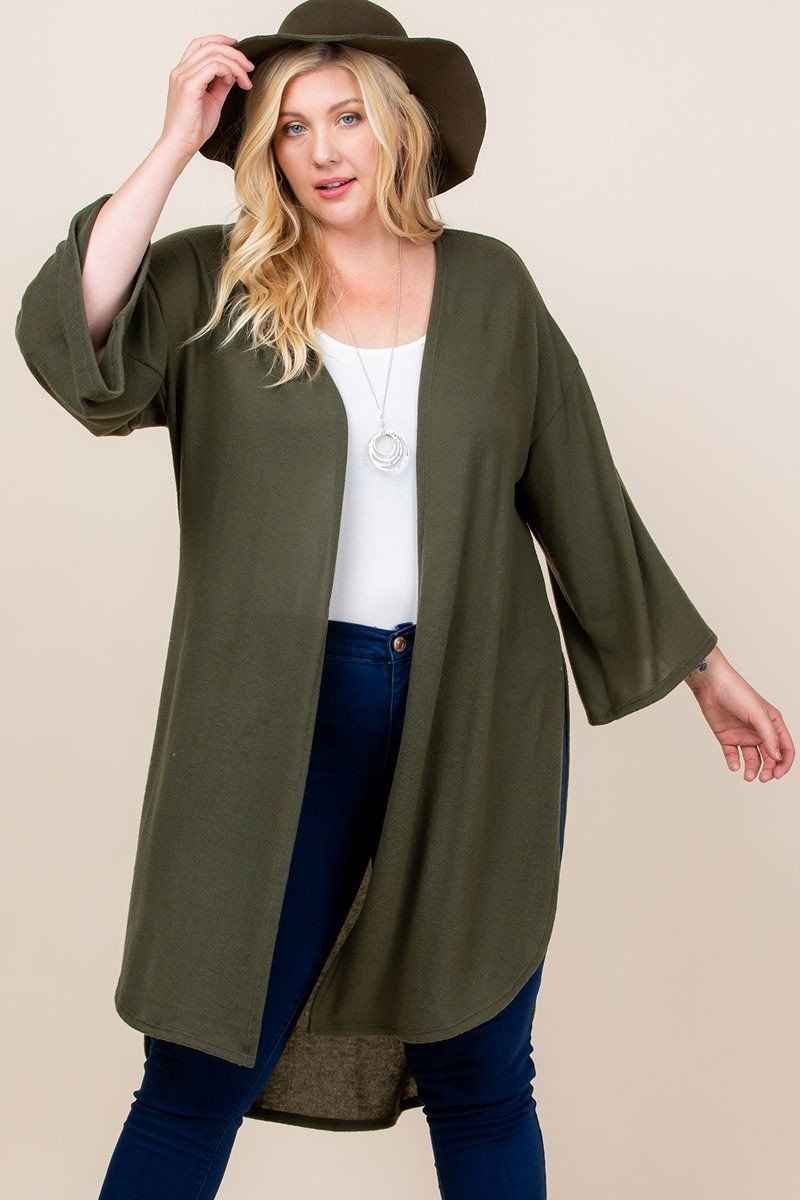 Plus Size Solid Hacci Brush Open Front Long Cardigan With Bell Sleeves β Stylish & Comfortable β menβs fashion, stylish and versatile