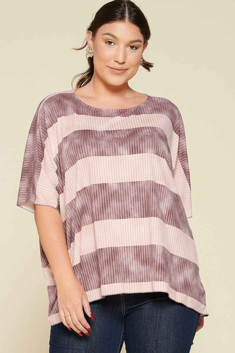 Plus Size Stripe Printed Pleated Blouse Featuring A Boat Neckline And 1/2 Sleeves β Stylish & Comfortable β menβs fashion, stylish and versatile
