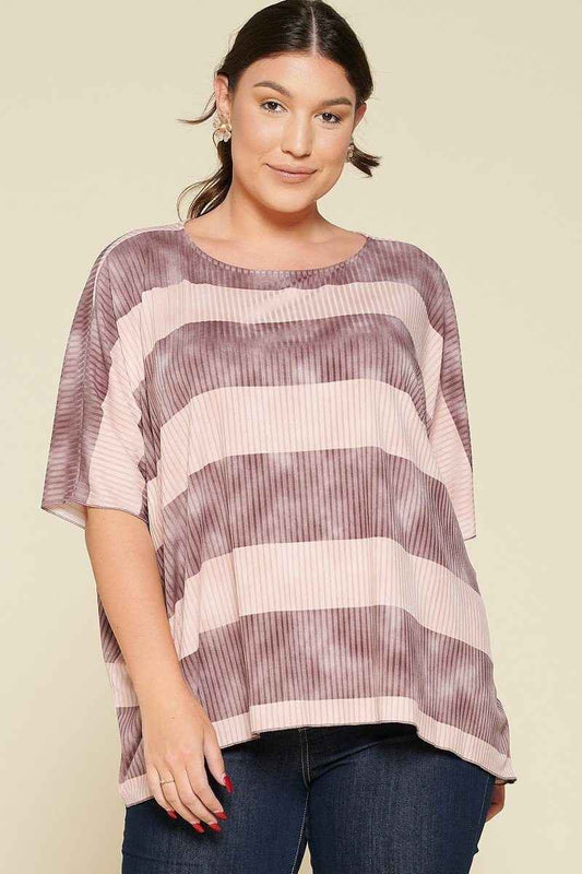 Plus Size Stripe Printed Pleated Blouse Featuring A Boat Neckline And 1/2 Sleeves – Stylish & Comfortable – men’s fashion, stylish and versatile