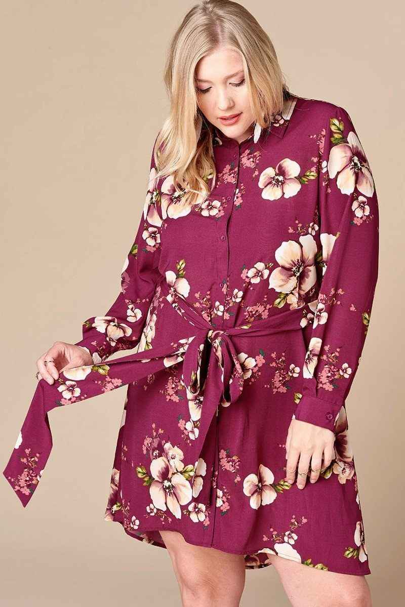 Plus Size Floral Woven Button-down Collared Shirt Dress β Stylish & Comfortable β menβs fashion, stylish and versatile