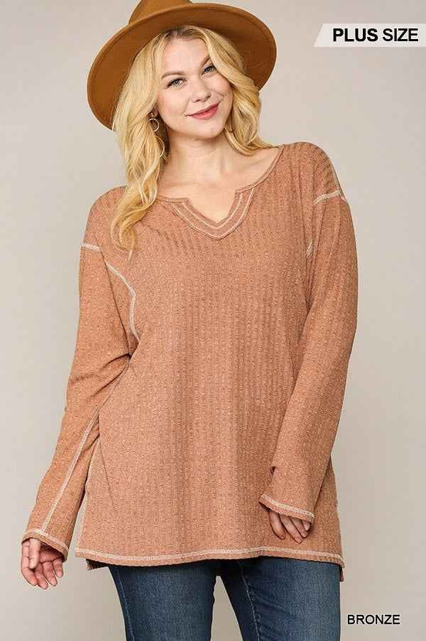 Plus Size Two-tone Ribbed Tunic Top With Side Slits โ Stylish & Comfortable โ menโs fashion, stylish and versatile