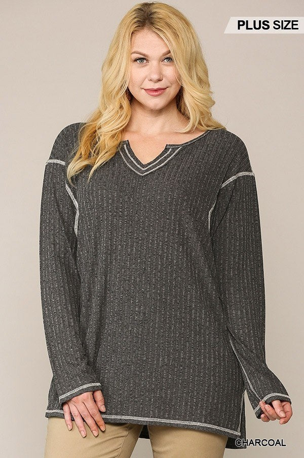 Plus Size Two-tone Ribbed Tunic Top With Side Slits β Stylish & Comfortable β menβs fashion, stylish and versatile