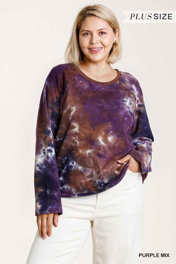 Plus Size French Terry Tie-dye Raglan Long Sleeve Top With Raw Hem β Stylish & Comfortable β menβs fashion, stylish and versatile