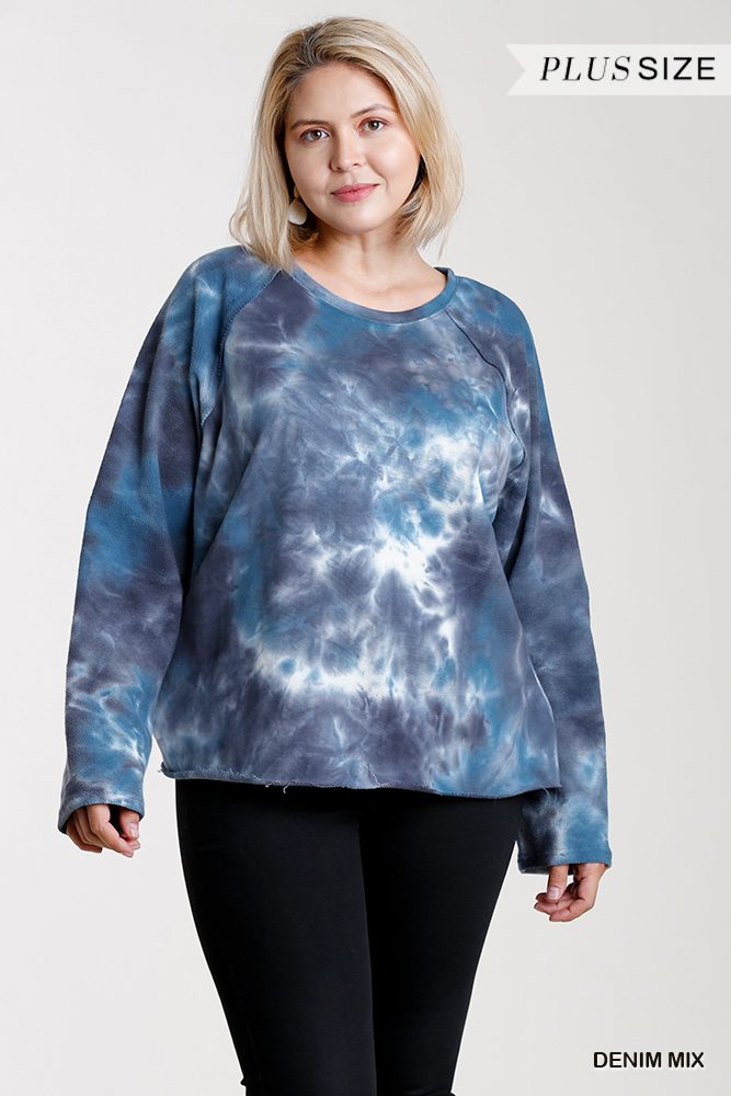 Plus Size French Terry Tie-dye Raglan Long Sleeve Top With Raw Hem β Stylish & Comfortable β menβs fashion, stylish and versatile