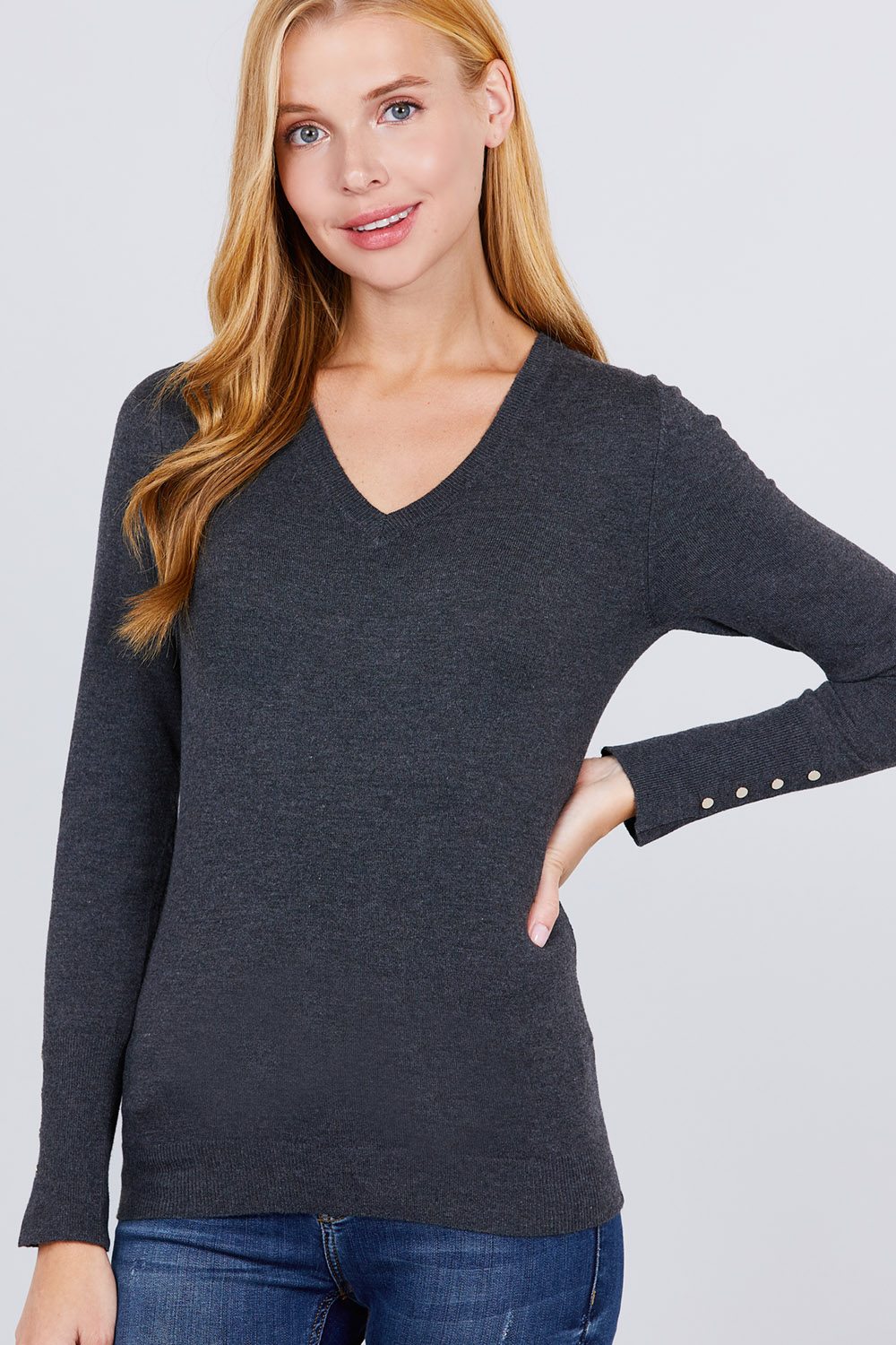 Sale - V-neck Sweater W/rivet Button – On Sale Now