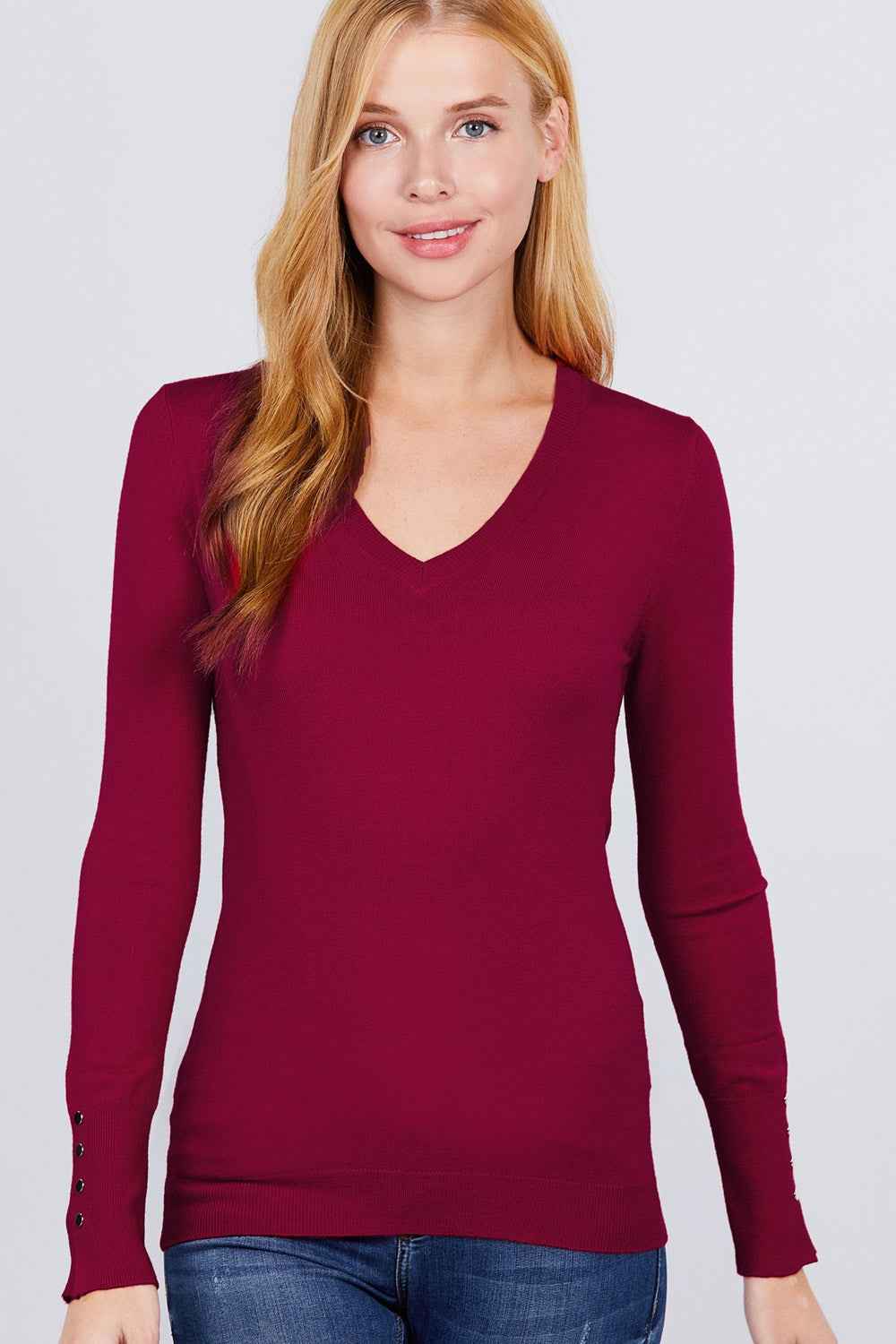 Sale - V-neck Sweater W/rivet Button – On Sale Now
